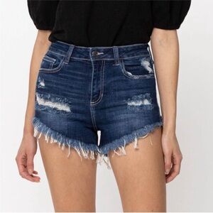 Cello Dark Wash High Rise Cheeky Cutoff Shorts - Size Medium